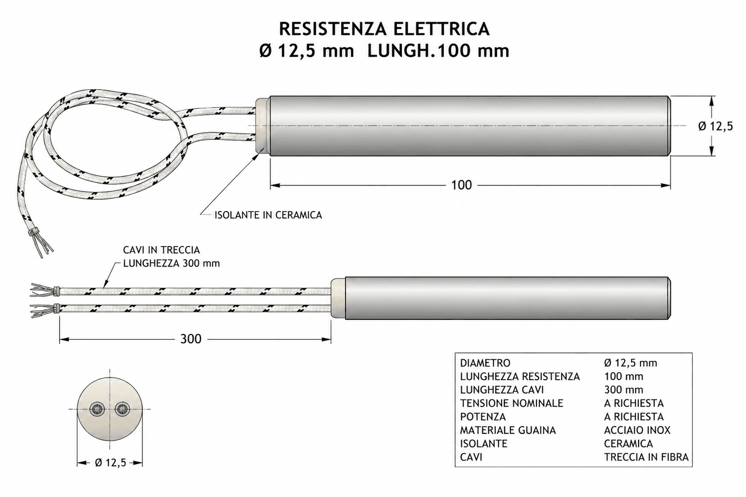 RESISTENZA ELETTRICA Ø 12,5 mm LUNGH.100 mm 2